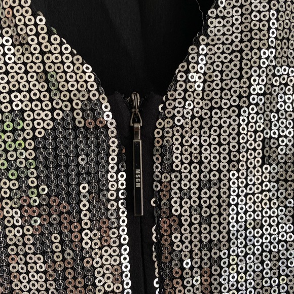 MSGM Sequin Long Sleeve Ruched Silver Mini Dress sz 38 - Picture 8 of 14